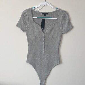 Lulu's Heather Gray Ribbed Bodysuit